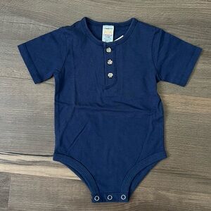 NWT Vintage 90s Cowboys & Angels Navy Henley Short Sleeve Onesie Size 12 Months
